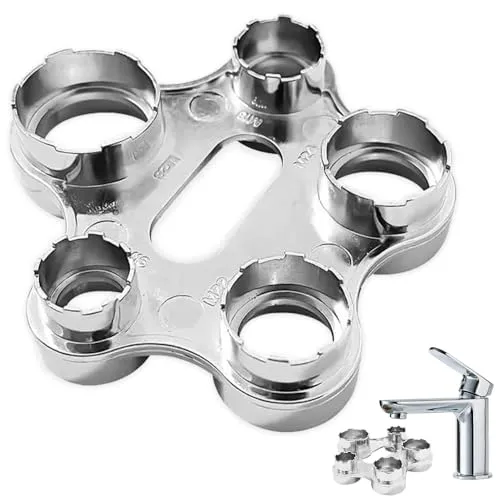 BNGXR 6-in-1-Schraubenschlüssel, Wasserhahn-Belüfter, Luftsprudler Montageschlüssel, Universal Strahlregler Serviceschlüssel, Klempner-Reparaturwerkzeug, zur Montage und Demontage kompatibel (Silber)