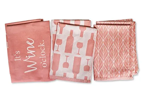 jilda-tex Geschirrtücher Küchentücher Spültücher 6er Pack 100% Baumwolle Verschiedene Designs (Wine o´Clock)