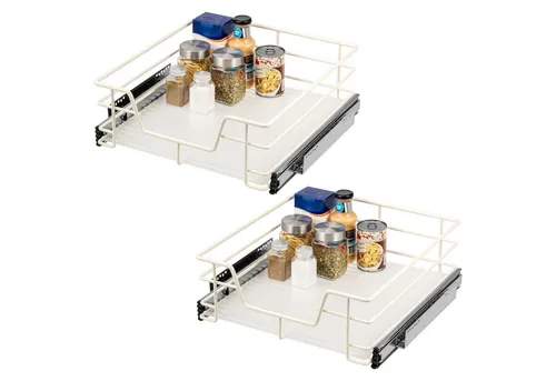 bremermann Teleskopauszug 2er Set - 45 cm mit Einlegeboden, aus Metall (Cremeweiß)