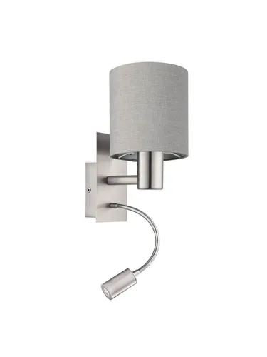 EGLO Wandlampe Pasteri, 2-flammige Textil Wandleuchte - Moderne 2-flammige Wandlampe in Silber und Anthrazit-Braun, ideal für eine gemütliche Atmosphäre. Mit LED Leselicht und praktischem Schalter, perfekt für Wohnzimmer, Schlafzimmer und mehr.