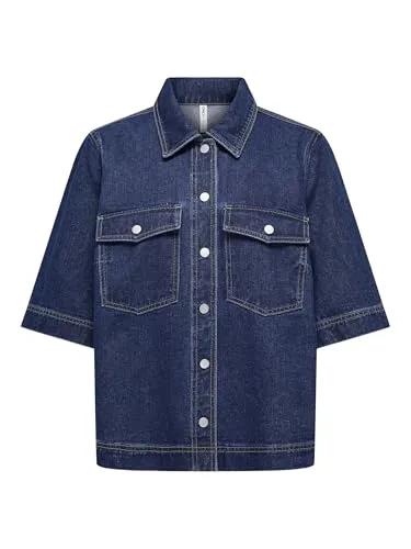 ONLY Female Jeanshemd ONLBELLE - T-Shirt für Damen, normal geschnitten aus 100% Baumwolle für hohen Tragekomfort und lässigen Look.