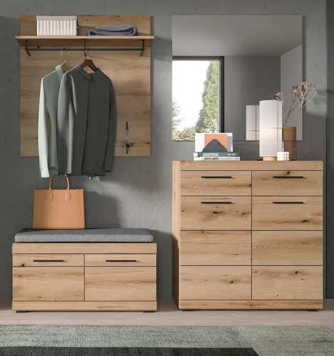 Inn.Furn Garderoben-Set Shawn - 4-teiliges Garderoben-Set in Evoke Eiche Dekor, ideal für kleinen Eingangsbereich. Mit viel Stauraum, pflegeleichten Oberflächen und hochwertiger Verarbeitung.