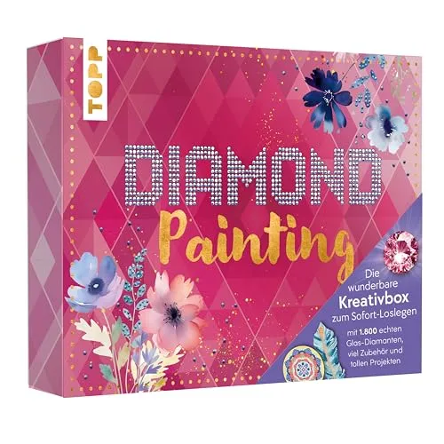 Die wunderbare Kreativbox Diamond Painting - Mosaiksets für Kinder mit 1800 hochwertigen Glasdiamanten in 12 Farben, inklusive Anleitung und Werkzeug für einen einfachen Start in kreative Projekte.