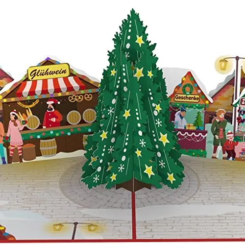 papercrush® Pop-Up Karte Weihnachtsmarkt - 3D Weihnachtskarte mit Weihnachtsbaum & Glühweinstand für Mitarbeiter & Kollegen, Frohe Weihnachten Klappkarte mit Weihnachtsdorf für Kinder, Frauen & Männer