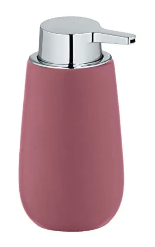 WENKO Seifenspender Badi, nachfüllbarer Flüssigseifenspender aus hochwertiger Keramik mit Matter Oberfläche, Pumpkopf aus robustem Kunststoff, Füllmenge 320 ml, 9,5 x 16 x 8 cm, Altrosa