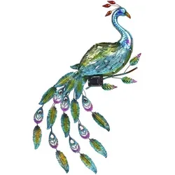 LED-Solar Wandlicht Pfau - 92cm Gartendeko - Lampen: Kunstvolle Solar-Wandleuchte im Pfau-Motiv, die tagsüber auflädt und nachts sanft leuchtet. Umweltfreundlich, wetterfest und ideal für Garten, Terrasse oder Balkon.