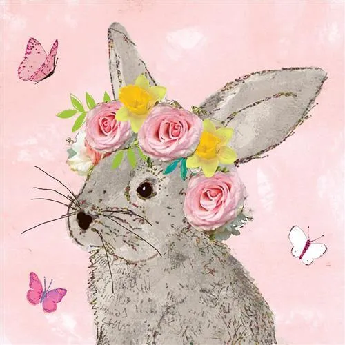 Servietten Hase Ostern Blumen pink Frühling Tischdeko Easter Beauty 33x33cm 20