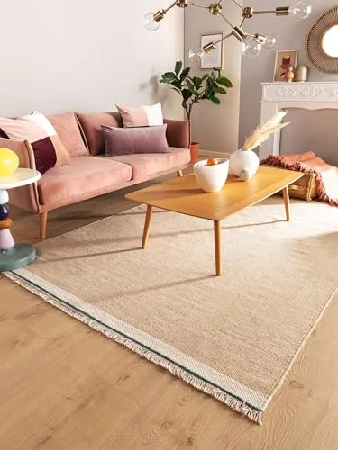benuta Pop Wollteppich Karla - Beige 120x170 cm - Teppich aus hochwertiger Wolle, pflegeleicht und ideal für Wohnzimmer oder Schlafzimmer – schafft eine gemütliche Atmosphäre mit minimalistischem Design.