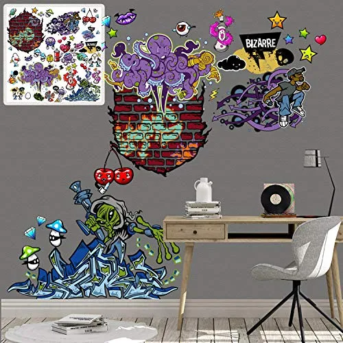 XXL Wandtattoo Graffiti Set – Bunte Wanddeko für Kinderzimmer - Gestalte mit dem XXL Graffiti Aufkleber-Set farbenfrohe Wände! Ideal für individuelle Raumgestaltungen, leicht anzubringen und rückstandslos entfernbar. Perfekt für kreative Kinderzimmer und jugendliche Designs.