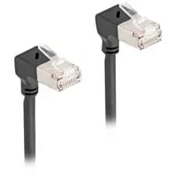 Patchkabel RJ-45 Cat.6a S/FTP, Slim 90° gewinkelt schwarz, 5 Meter, nach oben abgewinkelte Stecker
