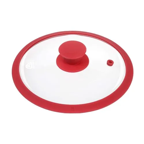 GRÄWE Deckel für Pfannen und Töpfe, Glasdeckel Pfanne 20 cm, Topfdeckel, Pfannendeckel, mit Silikonrand und Dampfaustritt - Rot