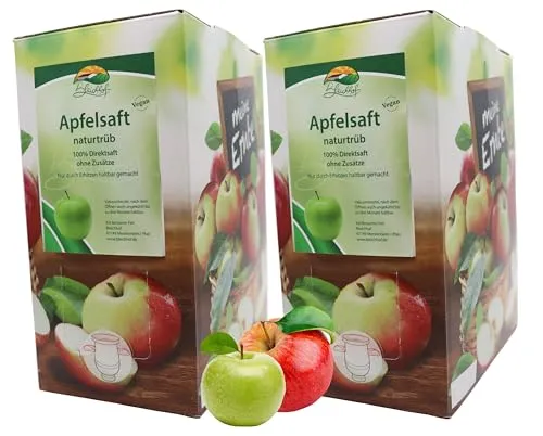 BLEICHHOF® Apfelsaft naturtrüb - Direktsaft in praktischer Bag-in-Box (2x3l) - Veganer Direktsaft aus heimischen Äpfeln, schonend kalt gepresst und 3 Monate haltbar. Ideal für Familien, nachhaltig verpackt mit kinderleichtem Zapfsystem.