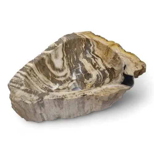 Versteinertes Holz Waschbecken Aufsatz 41x30cm für Gäste-WC - Stylisches Aufsatzwaschbecken aus Naturstein, ideal für moderne Badezimmer. Mit polierter Oberfläche und einzigartiger Dreiecksform bringt es Eleganz und natürlichen Charme in Ihr Gäste-WC.