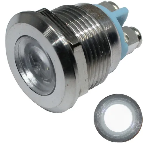 Edelstahl Kontrollleuchte V2A Signalleuchte Ø19mm LED Kalt Weiß IP67 Schraubansc