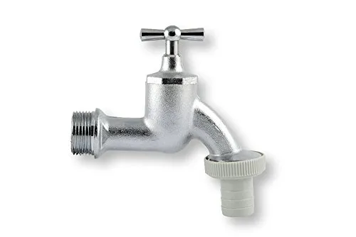 derClou24 Ventil Auslaufventil 1/2 Zoll Messing matt-verchromt mit Knebel-Oberteil, silber