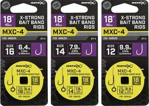 Matrix MXC-4 X-Strong Bait Band Rigs 18 (45cm) Size 16 Barbless 0,18 mm