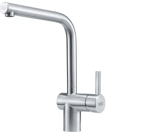 Franke Atlas Neo Edelstahl Hochdruckarmatur 115.0521.435 - Elegante Armatur mit Festauslauf und 180° Schwenkbereich, perfekt für moderne Küchen.