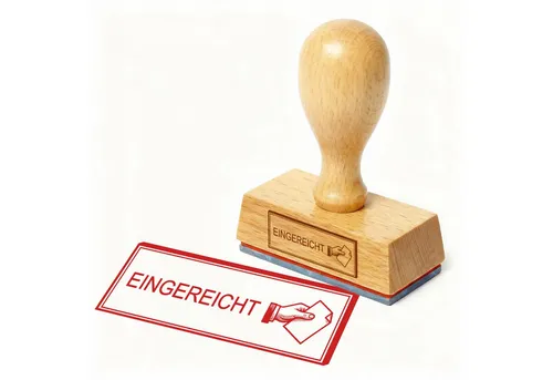 Dekolando Stempel Bürostempel EINGEREICHT Übergebende Hand Stempel – Holzstempel 48x18 m