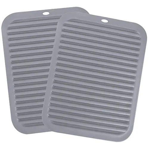 Set mit 2 großen Silikon-Untersetzern, Tischsets, Platzsets, Topflappen, Hot Pad, silikonisolierte Tischmatte, flexibel, langlebig, hitzebeständig, rechteckig – 23 x 30 cm (Grau)
