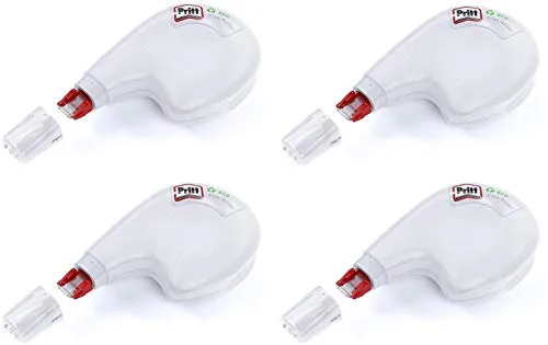 Pritt Korrekturroller Eco Flex, seitliche Anwendung, sofort überschreibbar, Bandlänge 10 m, Bandbreite 4,2 mm, Spar-Set mit 4 Rollern, 9H PRKEB4X
