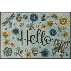 wash+dry Fußmatte Hello Flowers 50x75cm - Bunt und Waschbar - Fußmatte für innen und überdachten Außenbereich, rutschfest und trittschalldämmend, ideal für Allergiker und Tierbesitzer mit 5 Jahren Herstellergarantie.