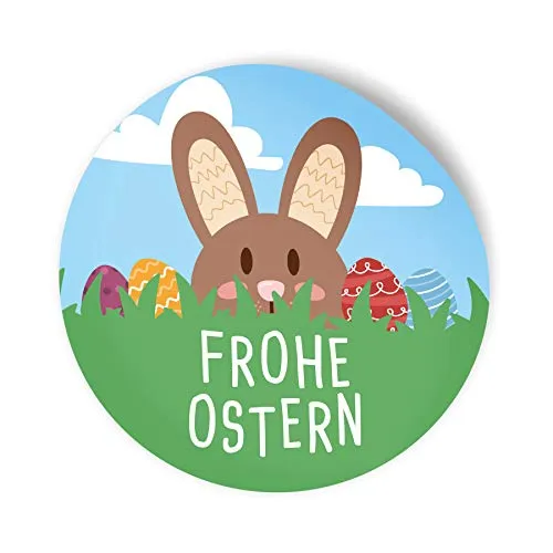 24x itenga Frohe Ostern Aufkleber Sticker Etiketten Osterhase bunt Hasenbande rund 4cm