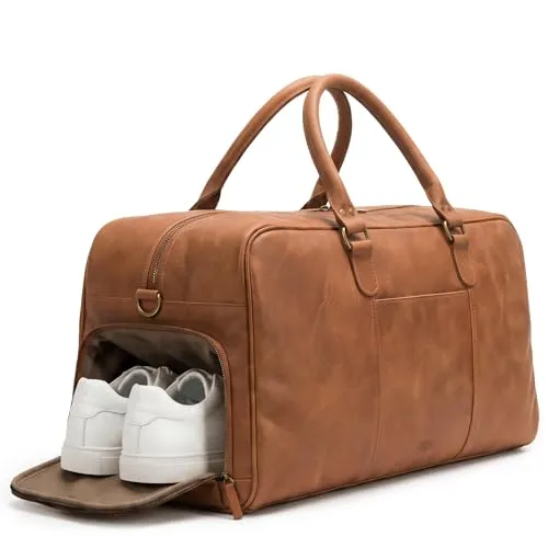 SID & VAIN große Reisetasche mit Schuh-Fach - Handgefertigter Weekender Henry in Braun - EDLER BEGLEITER FÜR JEDES ABENTEUER ... Diese handgefertigte Sporttasche (55 x 28 x 25 cm) bietet ein praktisches Schuh-Fach und überzeugt durch langlebiges, pflanzlich gegerbtes Leder. Ideal als Handgepäck oder Reisetasche für stilvolle Reisen.