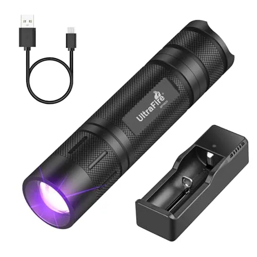 UltraFire UV Taschenlampe 395-405nm Zoomable UV Licht, Einstellbarer Fokus LED Schwarzlicht Ultraviolett Taschenlampe für Aushärtungsharze, Urinflecken von Haustieren, Skorpione Erkennen