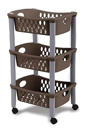 Kreher Multifunktionaler Rollwagen Küchenwagen für Transport und Lagerung mit DREI Körben und Vier Universalrollen - aus stabilem Kunststoff in 3 Farben (Taupe)