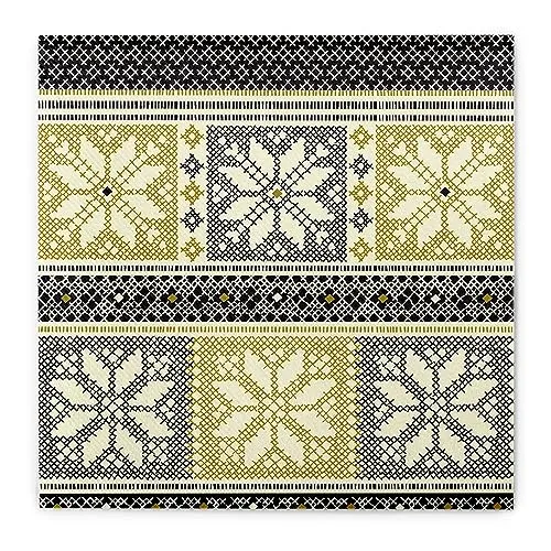 Sovie HORECA Weihnachtsserviette Chriss in Schwarz-Gold aus Linclass® Airlaid, Serviette stoffähnlich Wintermotiv, ideal für Winterfeiern & Weihnachten, 40x40cm, 1/4 Falz, 50 Stück