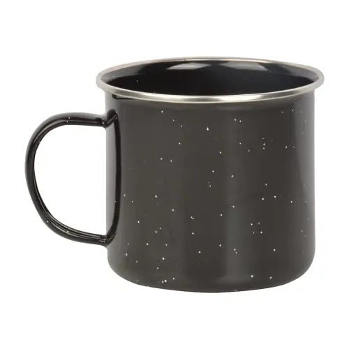 Esschert Design Emaille Becher, Tasse, in schwarz, Rand silbern, 13 x 10 x 8,7 cm