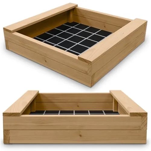 Gartenwelt Riegelsberger Massiver Sandkasten Bulle 120 x 120 cm aus Lärchenholz - Robuster Sandkasten aus 45 mm Lärchenholz, ideal für langlebigen Spielspaß im Garten. Inkl. Sitzbretter und Bodenplane für perfekten Komfort.