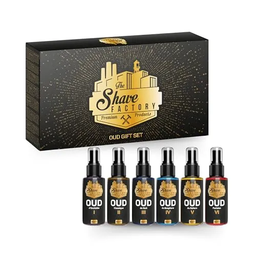THE SHAVE FACTORY Luxus Aftershave-Kölnischwasser Geschenkset – Set 3 – 6 x 50ml – Duftkollektion mit Beruhigenden & Erfrischenden Noten – Elegante Geschenkbox