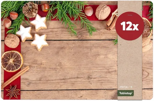 matches21 HOME & HOBBY Platzset Abwaschbare Tischsets 12er Set Weihnachten Gewürze & Holz-Optik, (12-St), Platzsets als Tisch-Untersetzer und Tisch-Deko für Esstisch Teller