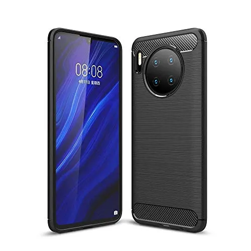 König Design Handyhülle kompatibel mit Huawei Mate 30 Silikon Case Hülle Sturzsichere Back-Cover Handyhülle - Carbon - Schwarz