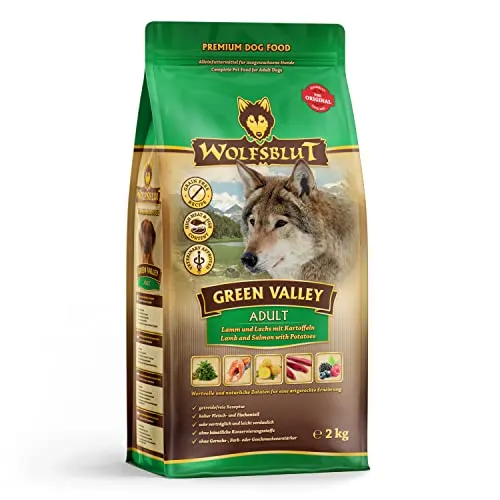 Wolfsblut Green Valley Adult - Lamm & Lachs Trockenfutter für Hund - Hundefutter mit 65% Lamm & Lachs, getreidefrei und reich an Omega-3-Fettsäuren für gesunde Haut & Fell. Ideal für allergiegefährdete Hunde!