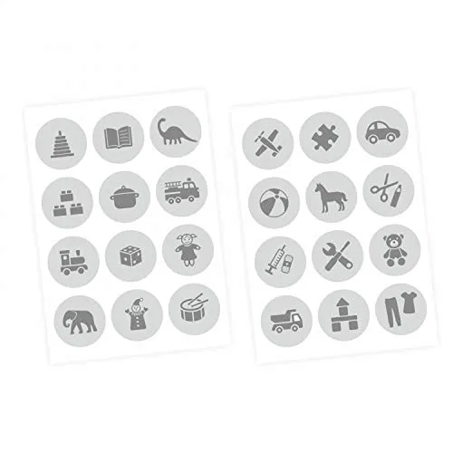 nikima Schönes für Kinder Möbelaufkleber Ordnungssticker für Spielzeug GRAU - Möbelfolie Kinderzimmer, Ordnung Lernen, Aufbewahrung, Ordnungssystem