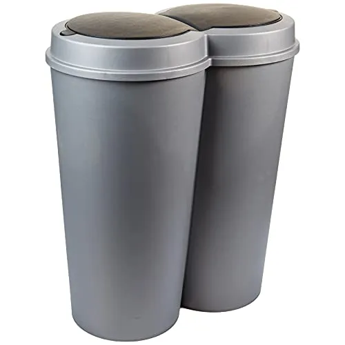 SUSTANIA Abfalleimer Modell Grey, 1er 50L mit schwarzem Schiebedeckel, Ø 25cm x H 68cm – Mülleimer groß aus Kunststoff für die Küche & Büro – Müllbehälter geruchsdicht mit rundem Deckel – rope