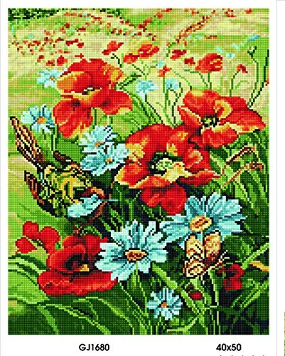 GMMH Diamond Vollbedeckung mit Holzrahmen Painting Set Bild 40 x 50 Diamant Malerei Stickerei Handarbeit Basteln Mosaik Steine Blumen Korb Haus am Bach (GJ1680)
