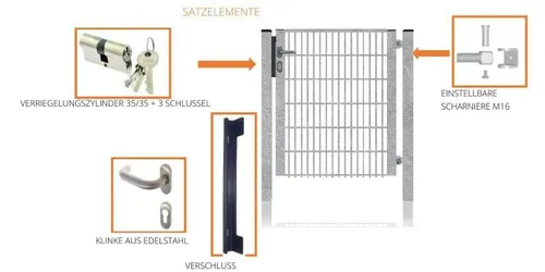 Fischer und Adamek Gartentor mit Pfosten und Schlüsseln - Zauntor mit hoher Stabilität und Langlebigkeit, einfache Montage und TÜV-zertifiziert. Ideal für langlebige und sichere Gartenzäune.