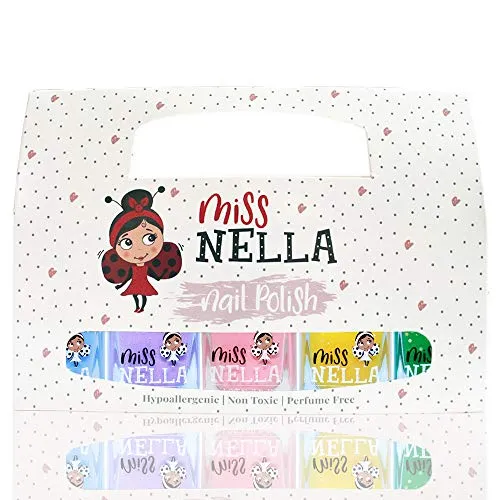 Miss Nella SPRING IT ON Nagellack 5er Set Blau, Lila, Rosa, Gelb & Grün abziehbarer Nagellack speziell für Kinder, Peel-Off-Formel, ungiftig, wasserbasiert und geruchsneutral
