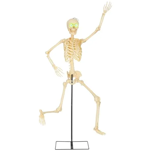 Halloween-Skelett 152 cm mit beweglichen Gelenken und Beleuchtung - Partydekoration für Erwachsene, perfekt für gruselige Halloween-Feiern mit beweglichen Gelenken und beeindruckender Beleuchtung.