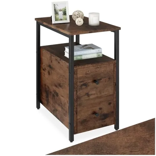 TecTake Nachttisch Tullamore 49,5x30x61,5cm - Dunkles Holz im Industrial Stil - Stylischer Nachttisch im rustikalen Industrie-Design mit zwei Schubladen und stabilen Ablageflächen. Ideal für kompakten Stauraum und ein modernes Ambiente im Schlafzimmer.