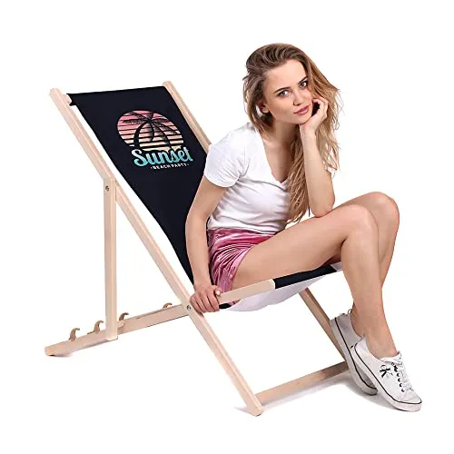 DreamRoots Liegestuhl Klappbar Holz aus Buchenholz, bis 130 kg belastbar, 3-Fach verstellbare Rückenlehne, waschbarer Polyesterbezug