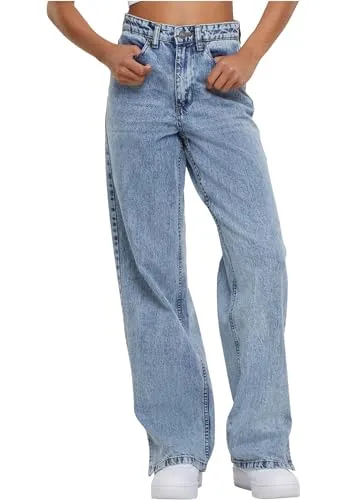 Urban Classics Damen Hose Ladies Wide Leg Slit Denim Tinted Lightblue Washed 27 - Stylische High-Waist Jeans mit geschlitzten Beinenden für einen trendigen Look, ideal für modebewusste Frauen.