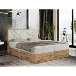 Boxspringbett Gunar 200x200 mit Bettkasten und Matratze H4 - Betten - Robuste Holzkonstruktion mit elegantem Kopfteil und zwei Bettkästen für optimale Stauraum. Inkl. PREMIUM Multipocket-Matratze für hervorragenden Schlafkomfort und Unterstützung.