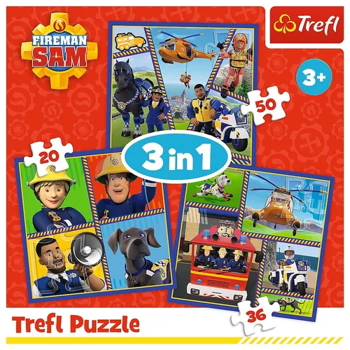 in 1 Puzzle Feuerwehrmann Sam 3 - Umweltfreundliches Puzzle-Set für Kinder, spielerisch lernen mit 20, 36 und 50 Teilen