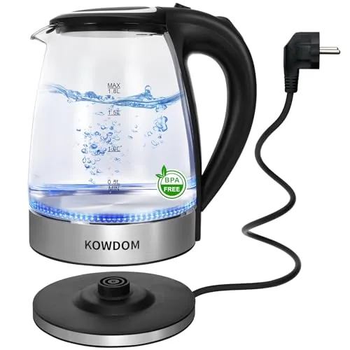 Kowdom Glas-Wasserkocher 1,8L aus Borosilikatglas & BPA-frei