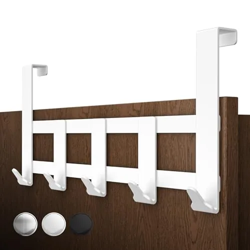 Menz Premium Türgarderobe zum Einhängen mit 5 Haken, Weiß | Türgarderobe Innenseite, belastbare Türhakenleiste zum Einhängen