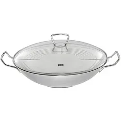 Fissler WOK Kunming 35 cm - Edelstahl Wok mit elegantem Design und praktischem Deckel, ideal für asiatische Gerichte und Frittieren – eine unverzichtbare Bereicherung für jede Küche!